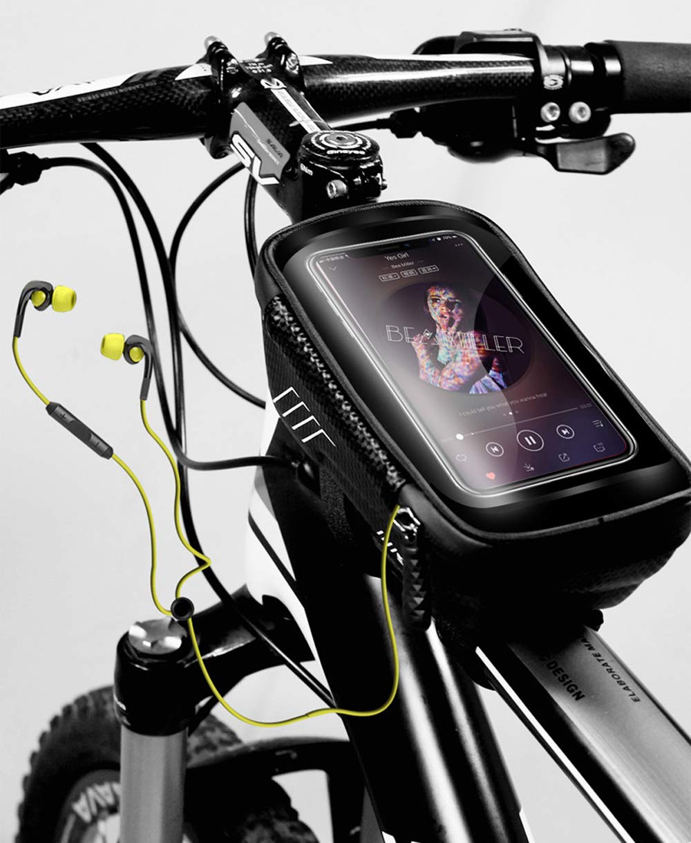 Bike Phone Mount Bag, Waterproof Bicycle Cycling Top Tube Handlebar Phone Holder Pouch Front Frame Storage Bag for iPhone 11 12 13 Pro Max, Galaxy S22 S21 Ultra S20 FE A12, Google Pixel 6, OnePlus 9 8