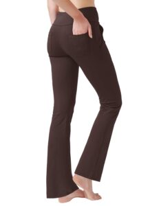 nuveti women's high waisted boot cut yoga pants 4 pockets workout pants tummy control women bootleg work pants dress pants (brown, large)