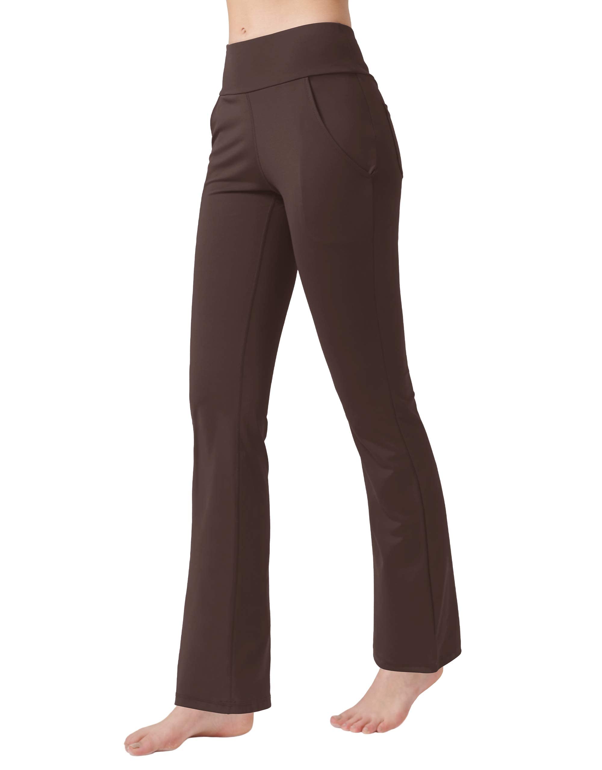 nuveti Women's High Waisted Boot Cut Yoga Pants 4 Pockets Workout Pants Tummy Control Women Bootleg Work Pants Dress Pants (Brown, Large)