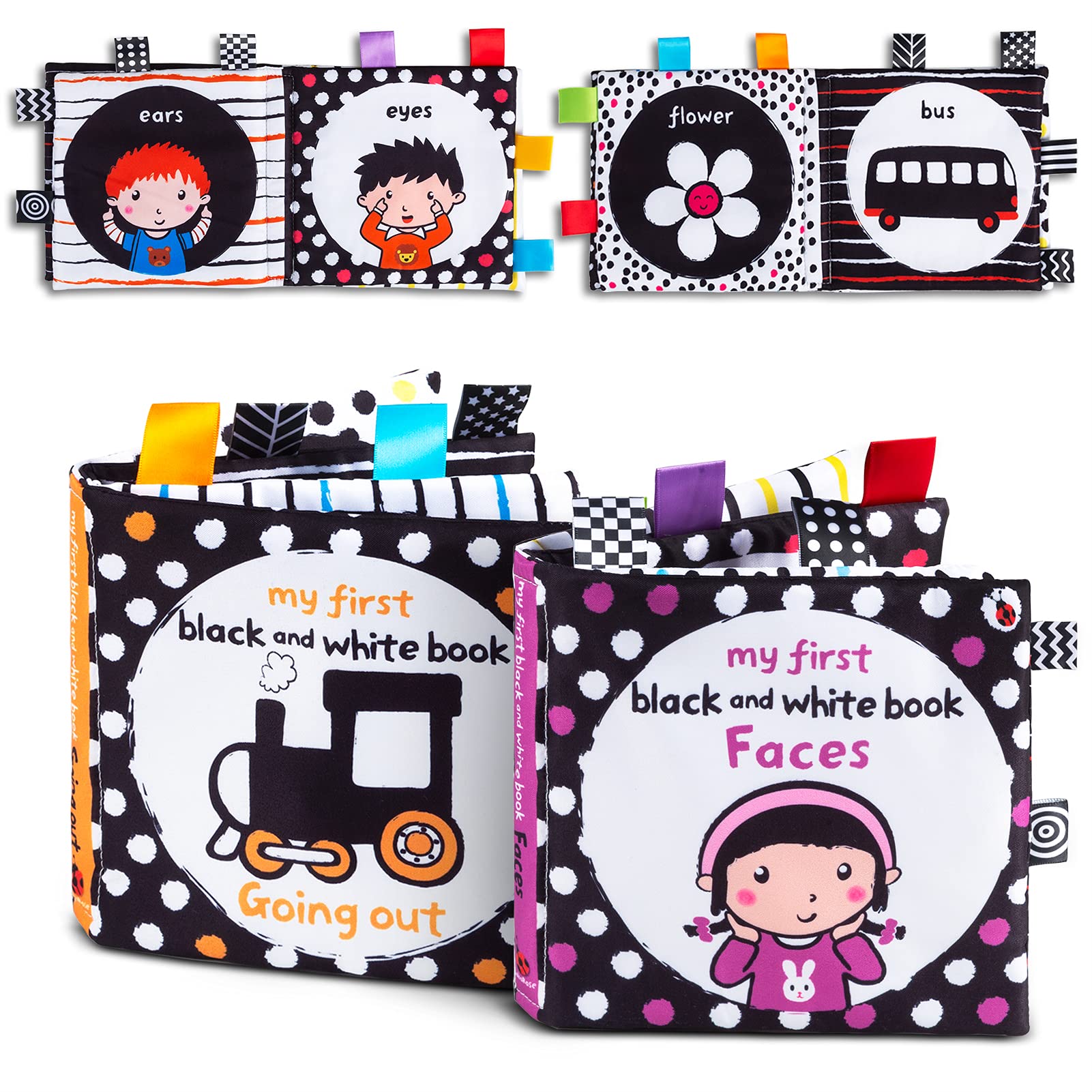 High Contrast Black and White Interactive Crinkle Soft Book Bundle for Infant Baby First Cloth Book Set Soft Activity