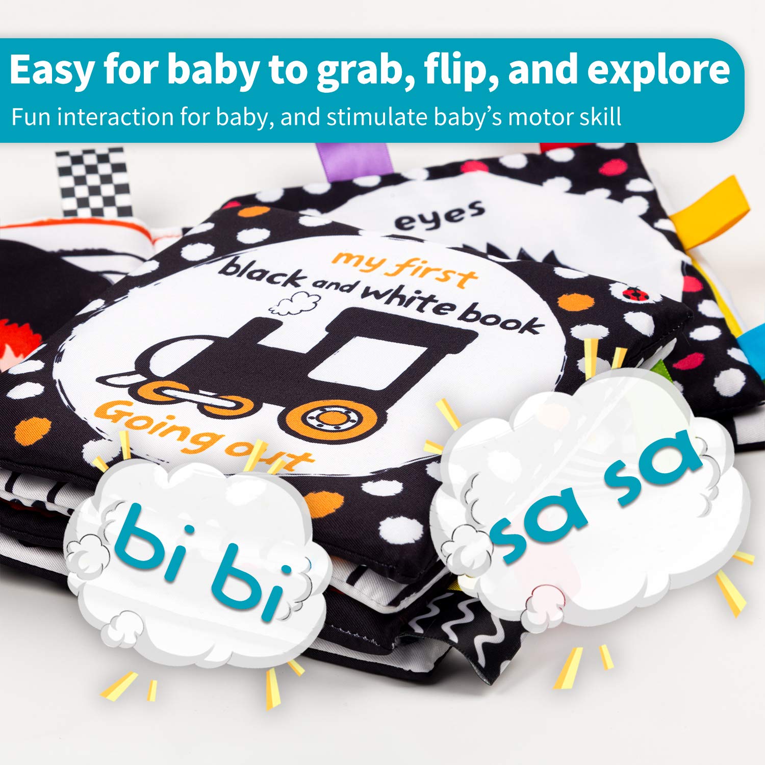 High Contrast Black and White Interactive Crinkle Soft Book Bundle for Infant Baby First Cloth Book Set Soft Activity