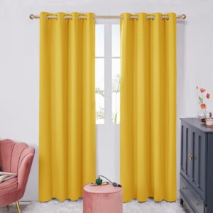 deconovo yellow curtains for living room, blackout drapes, soundproof window curtain panels, grommet top (mellow yellow, 52x84 inch, set of 2)