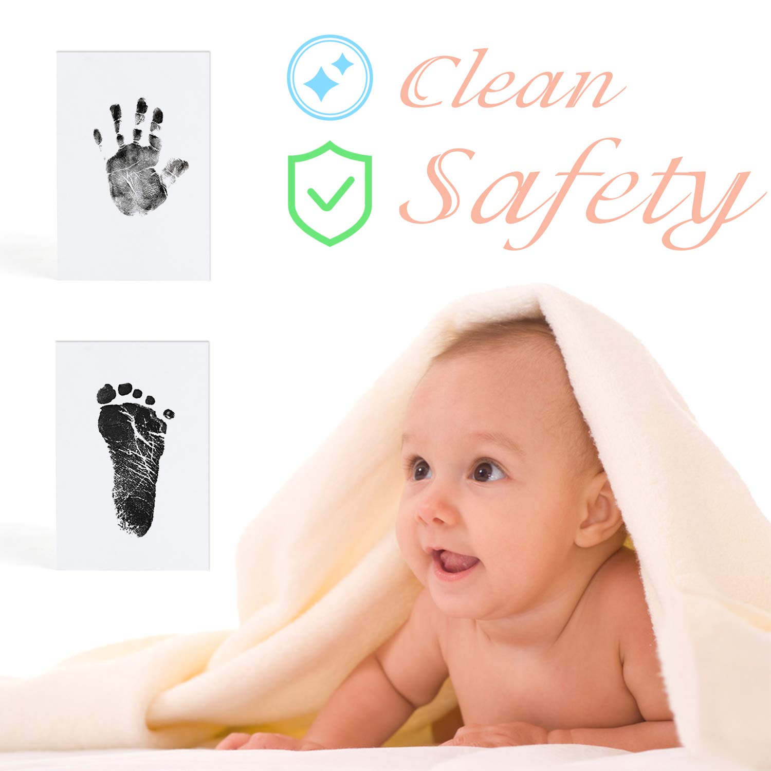 MengNi Baby Footprint Kit Hand Footprint Kit Dog Paw Print Kit Clean Touch Ink Pad Inkless Hand and Footprint Kit Handprint Kit Baby Registry Search with 4 Ink Pads and 8 Imprint Cards