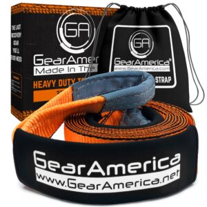 gearamerica tow straps heavy duty with loops 3" x 20' – 35,053 lbs break strength – emergency off road towing rope & winch extension – triple reinforced loops, protective sleeves & storage bag