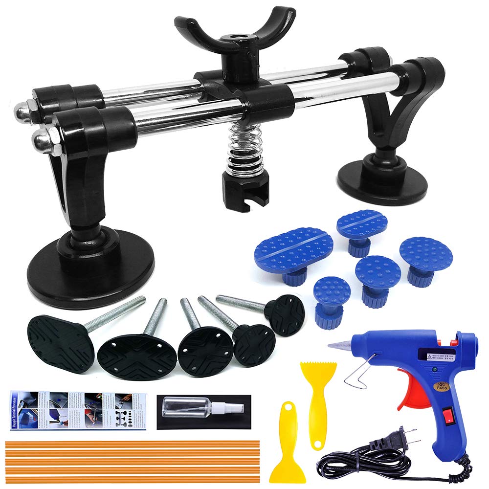 Manelord Auto Body Repair Tool Kit, Car Dent Puller with Double Pole Bridge Dent Puller, Glue Puller Tabs, Glue Shovel for Auto Dent Removal, Minor dents, Door Dings and Hail Damage (with Glue Set)