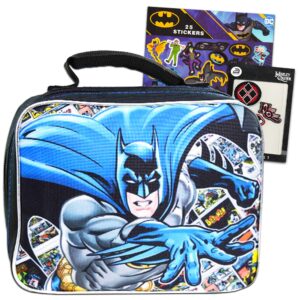 Batman Lunch Box Travel Activity Set - Insulated Batman Lunch Bag with Justice League Stickers and Patches for Boys Girls Kids (Batman School Supplies Bundle)