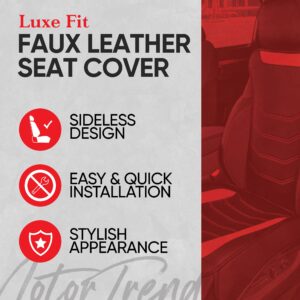 Motor Trend LuxeFit Black Seat Cover for Cars Trucks Van SUV (1 Piece), Premium Faux Leather Car Seat Cover, Easy to Install Automotive Seat Cover with Storage Pockets, Fits Most Vehicles