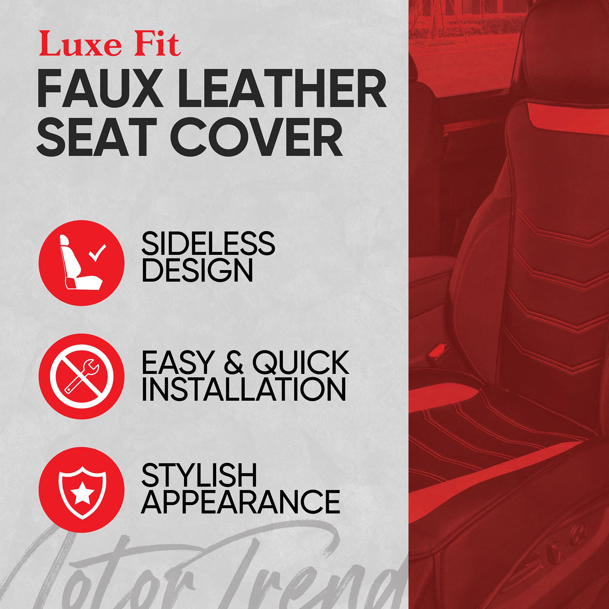 Motor Trend LuxeFit Black Seat Cover for Cars Trucks Van SUV (1 Piece), Premium Faux Leather Car Seat Cover, Easy to Install Automotive Seat Cover with Storage Pockets, Fits Most Vehicles