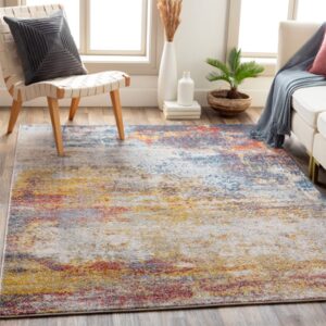 livabliss gaillard modern abstract area rug,6'7" x 9',sky blue/mustard