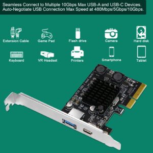 FebSmart 1X USB-A & 1X USB-C 10Gbps Ports PCIE USB 3.1 GEN2 Expansion Card for Windows 11, 10, 8.x, 7 (32/64bit), Windows Server, MAC OS and Linux PCs, Built in Self-Powered Technology (FS-AC-Pro)