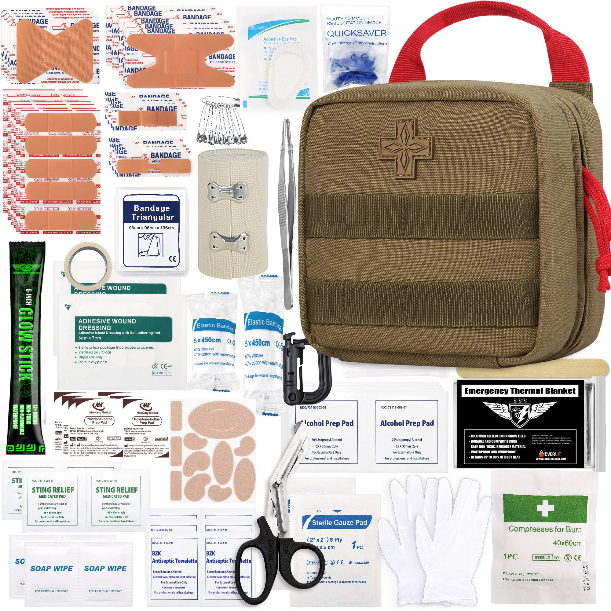 Everlit 180 Pieces Tactical First Aid Kit IFAK Molle EMT Pouch Outdoor Camping Emergency Kits for for Camping Boat Hunting Hiking Home Car Earthquake and Adventures