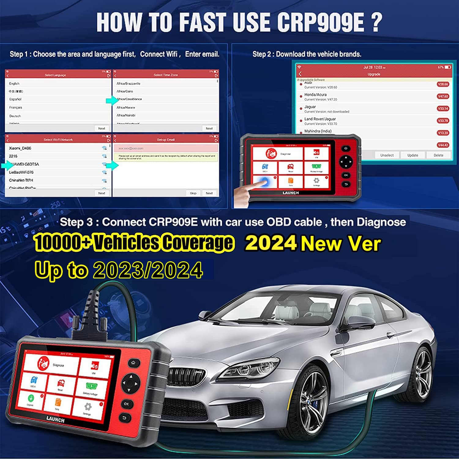 2024 LAUNCH CRP909e Full System OBD2 Scanner, OE-Level Diagnostic Tool, 28+ Reset Scanner, Injector Coding, ABS Bleeding, Auto Vin 2 Yrs Free Update