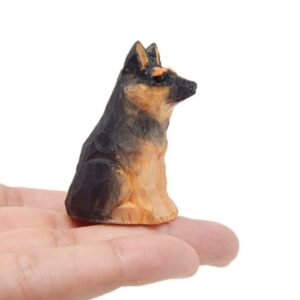 Hand Carved Wooden German Shepherd Figurine - Miniature Dog Sculpture for Home Decor, Small Animal Statue, Garden Ornament Pet Lover Enthusiast Collectible