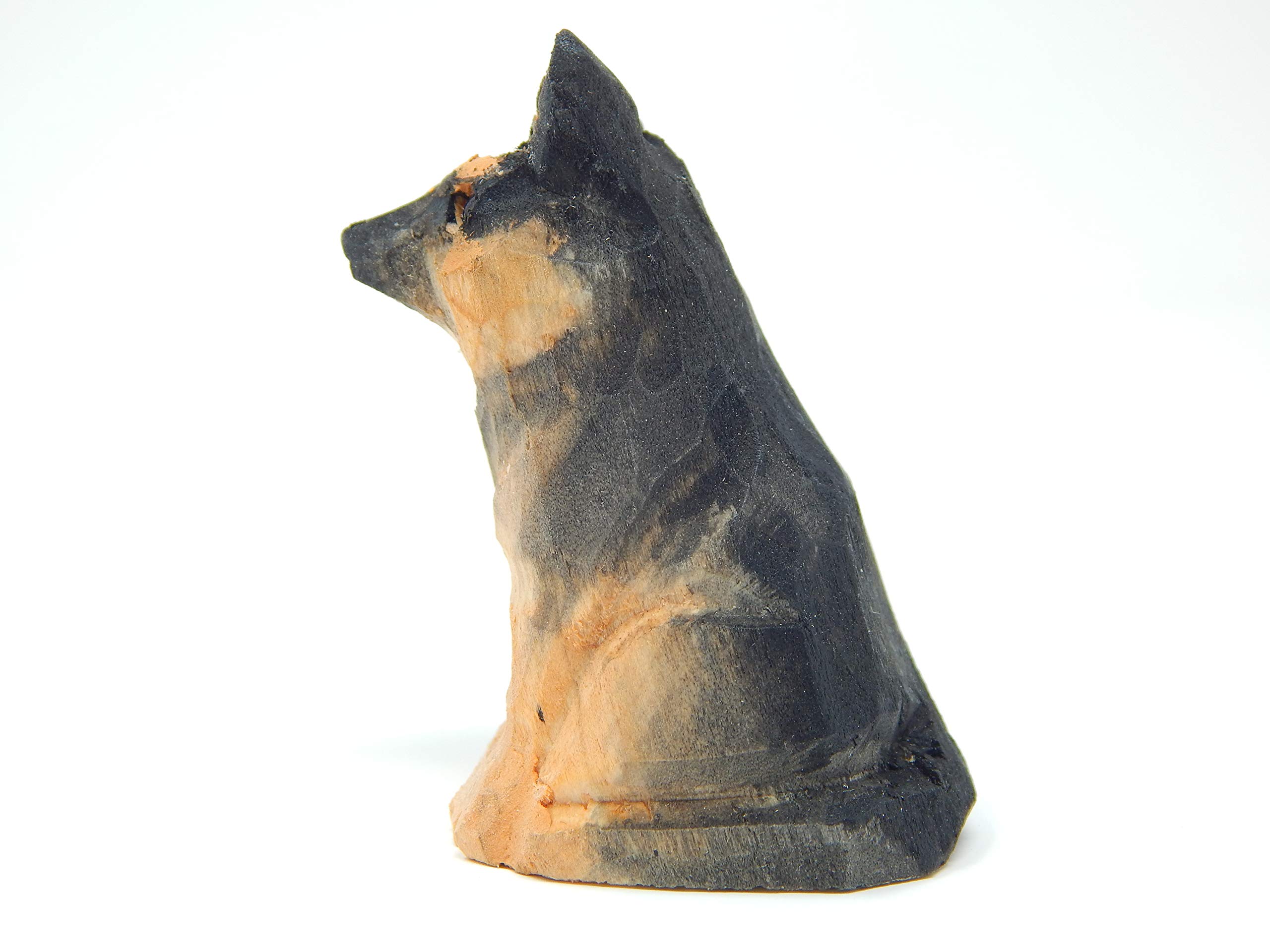 Hand Carved Wooden German Shepherd Figurine - Miniature Dog Sculpture for Home Decor, Small Animal Statue, Garden Ornament Pet Lover Enthusiast Collectible