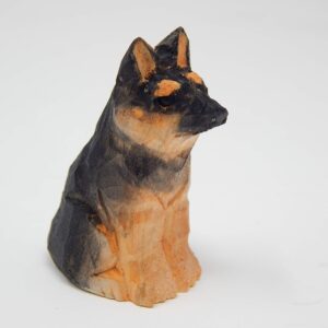 Hand Carved Wooden German Shepherd Figurine - Miniature Dog Sculpture for Home Decor, Small Animal Statue, Garden Ornament Pet Lover Enthusiast Collectible