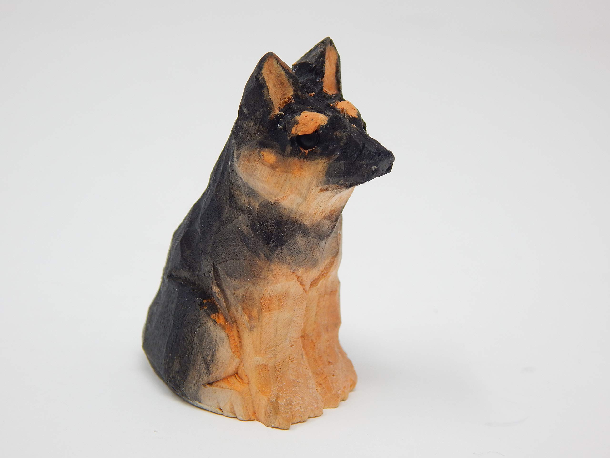 Hand Carved Wooden German Shepherd Figurine - Miniature Dog Sculpture for Home Decor, Small Animal Statue, Garden Ornament Pet Lover Enthusiast Collectible