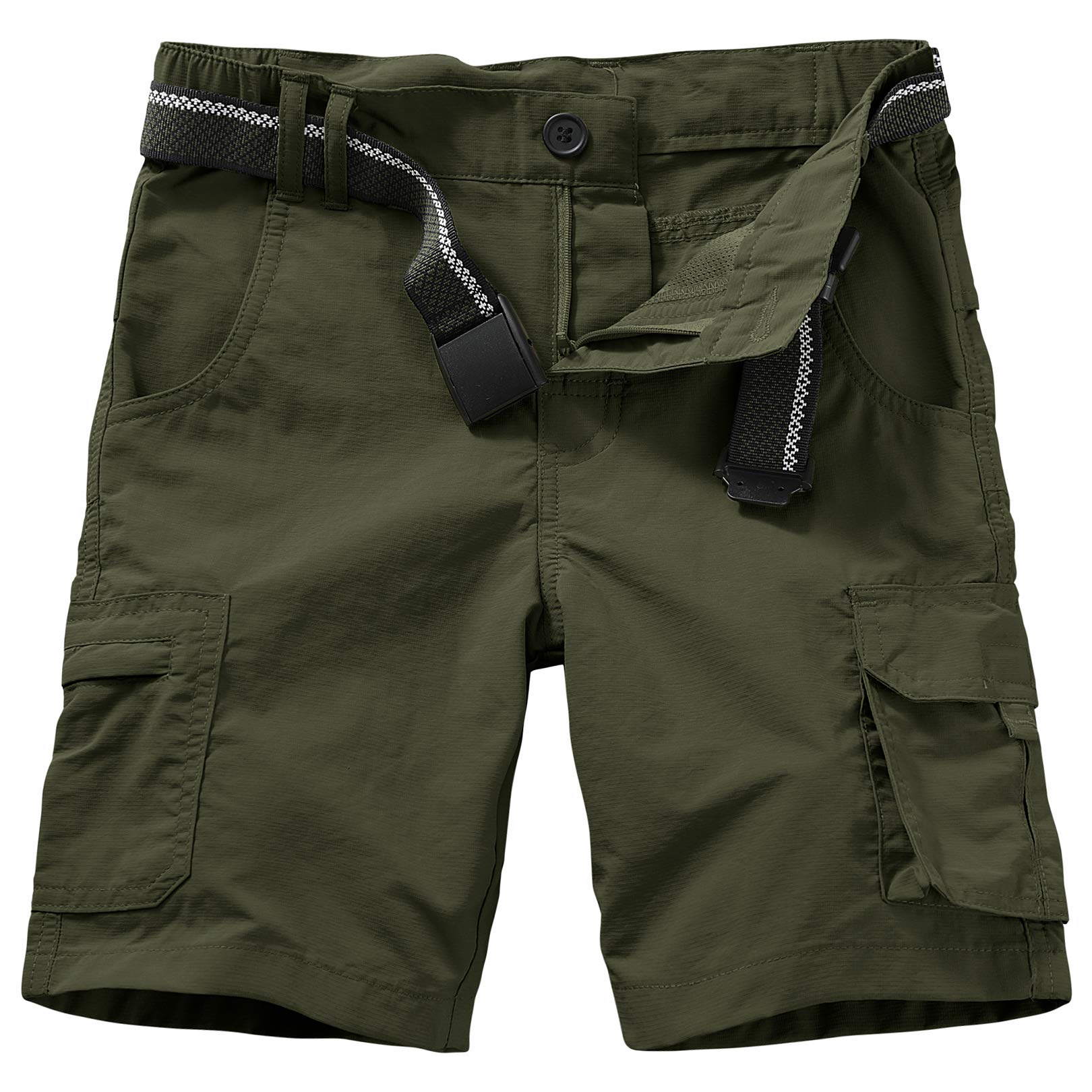 Kids Boy's Youth Hiking Casual Quick Dry Shorts, Lightweight Cargo Tatical Zipper Pockets Camping Travel Shorts (9048 Army Green L 11-12 Years)