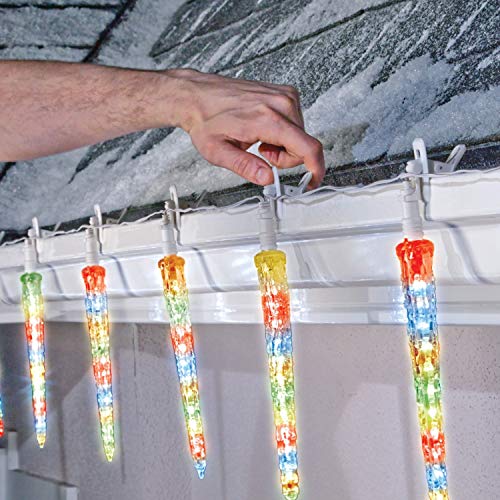 Noma LED Quick-Clip Cascading Shooting Star Icicle Christmas Lights | Built-in Clip-On Icicle Lights | 10 Multi-Color Bulbs | 12.6 Ft. White Wire Strand 