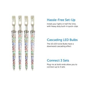 Noma LED Quick-Clip Cascading Shooting Star Icicle Christmas Lights | Built-in Clip-On Icicle Lights | 10 Multi-Color Bulbs | 12.6 Ft. White Wire Strand 