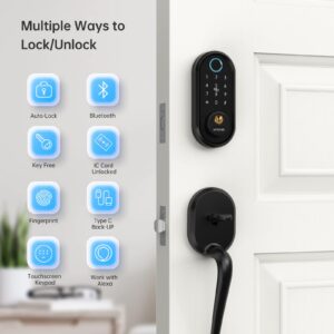 Smart Lock, SMONET Fingerprint Door Lock Smart Deadbolt Keyless Entry - Electronic Digital Keypad with Biometric Fingerprint, Smartphone App Auto Lock Bluetooth Keys Fobs Smartlock for Alexa, Home