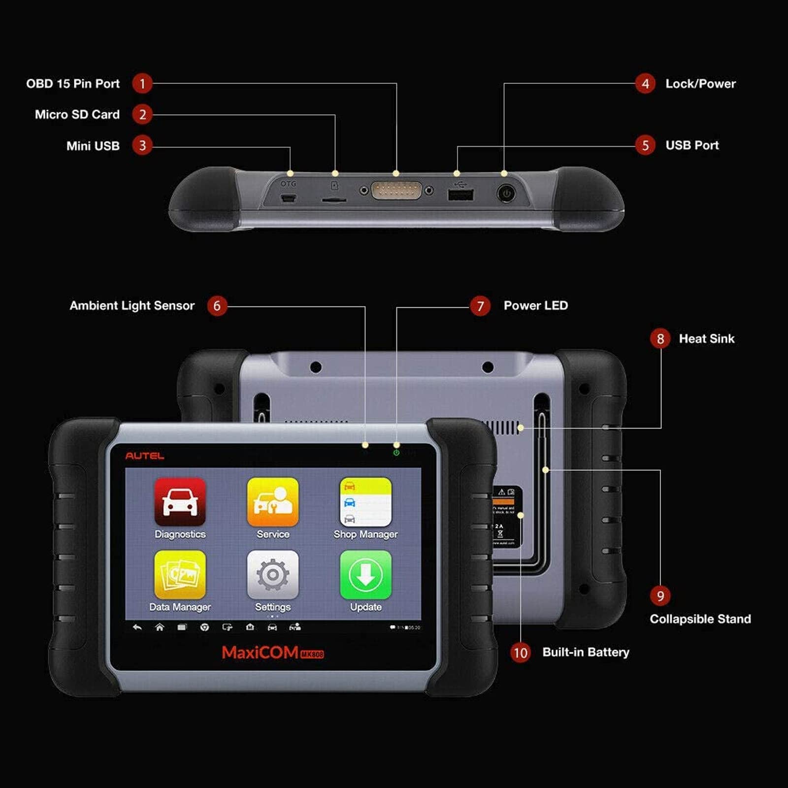 Autel MaxiCOM MK808 Scanner, 2024 Newest Car Diagnostic Scan Tool Same as MX808 MK808Z, All System Diagnosis and 28+ Service, Active Test, Bi-Directional Control, AutoAuth FCA SGW, 21+ Language