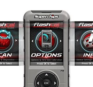 NEW SUPERCHIPS FLASHCAL F5 IN-CAB TUNER,GASOLINE,COMPATIBLE WITH 1999-2020 FORD F-SERIES GAS TRUCKS,1999-2018 FORD F-SERIES DIESEL TRUCKS & 2019 FORD F-150 3.0L POWER STROKE DIESEL ENGINES