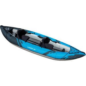 aquaglide chinook 100 inflatable 10' foot kayak kit packable includes pump for adults family friendly adaptable 1 or 2 riders blow up recreational kayaking for angler fishing hunting paddling