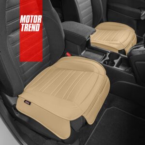 Motor Trend Seat Covers for Cars Trucks SUV, Faux Leather Beige Padded Seat Covers with Storage Pockets, Premium Interior Car Seat Cover, 2 x Front Seat Covers