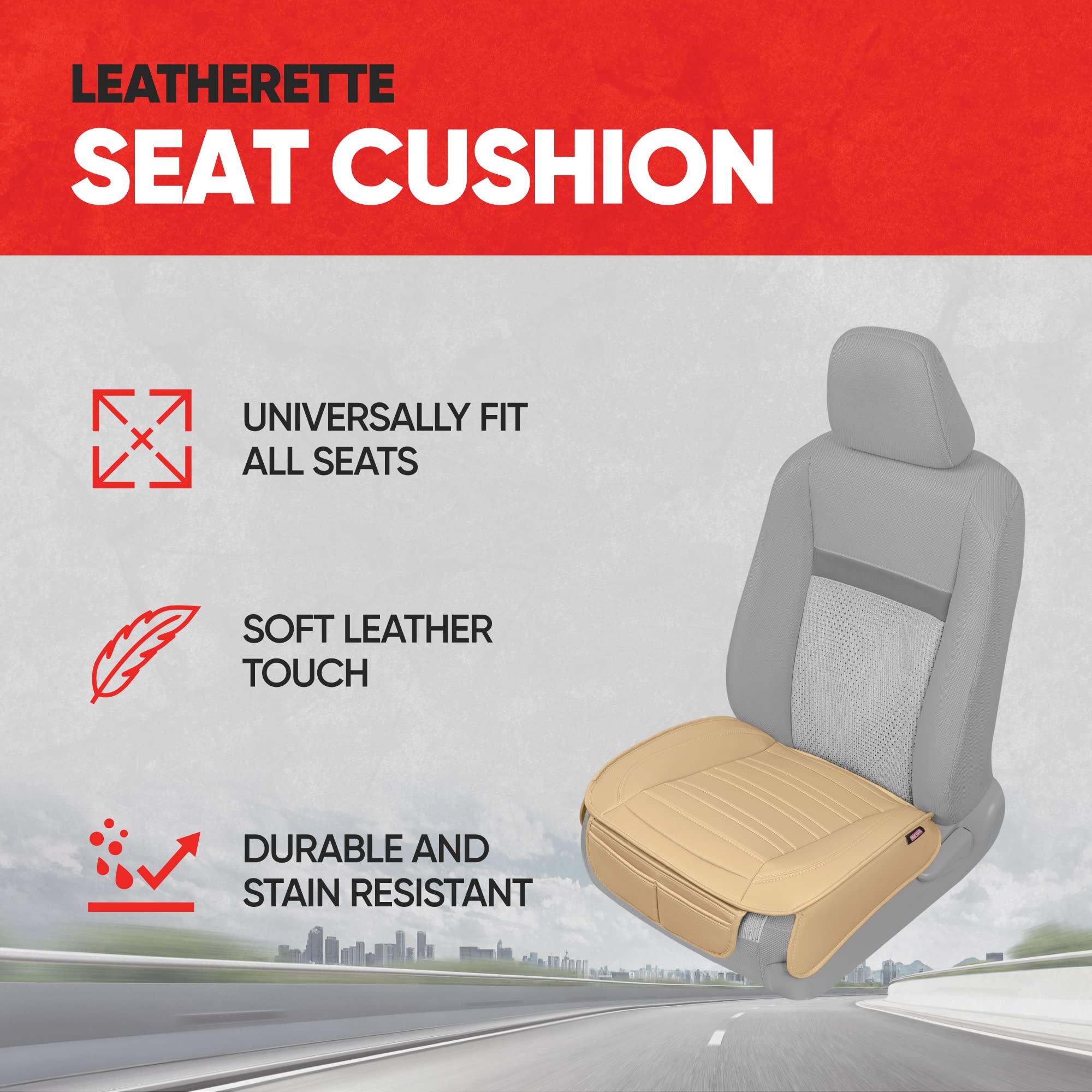 Motor Trend Seat Covers for Cars Trucks SUV, Faux Leather Beige Padded Seat Covers with Storage Pockets, Premium Interior Car Seat Cover, 2 x Front Seat Covers