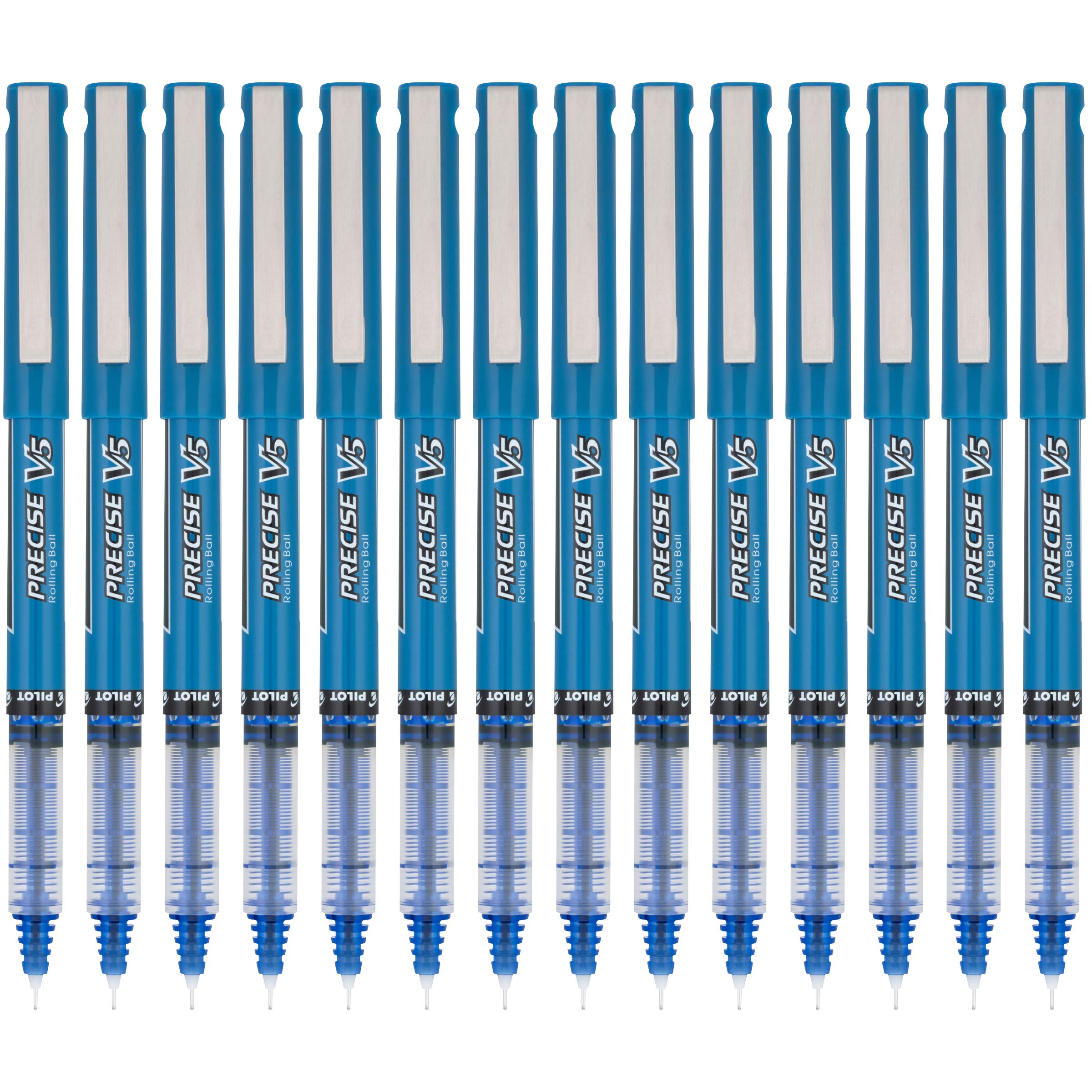 Pilot, Precise V5, Capped Liquid Ink Rolling Ball Pens, Extra Fine Point 0.5 mm, Blue, Pack of 14