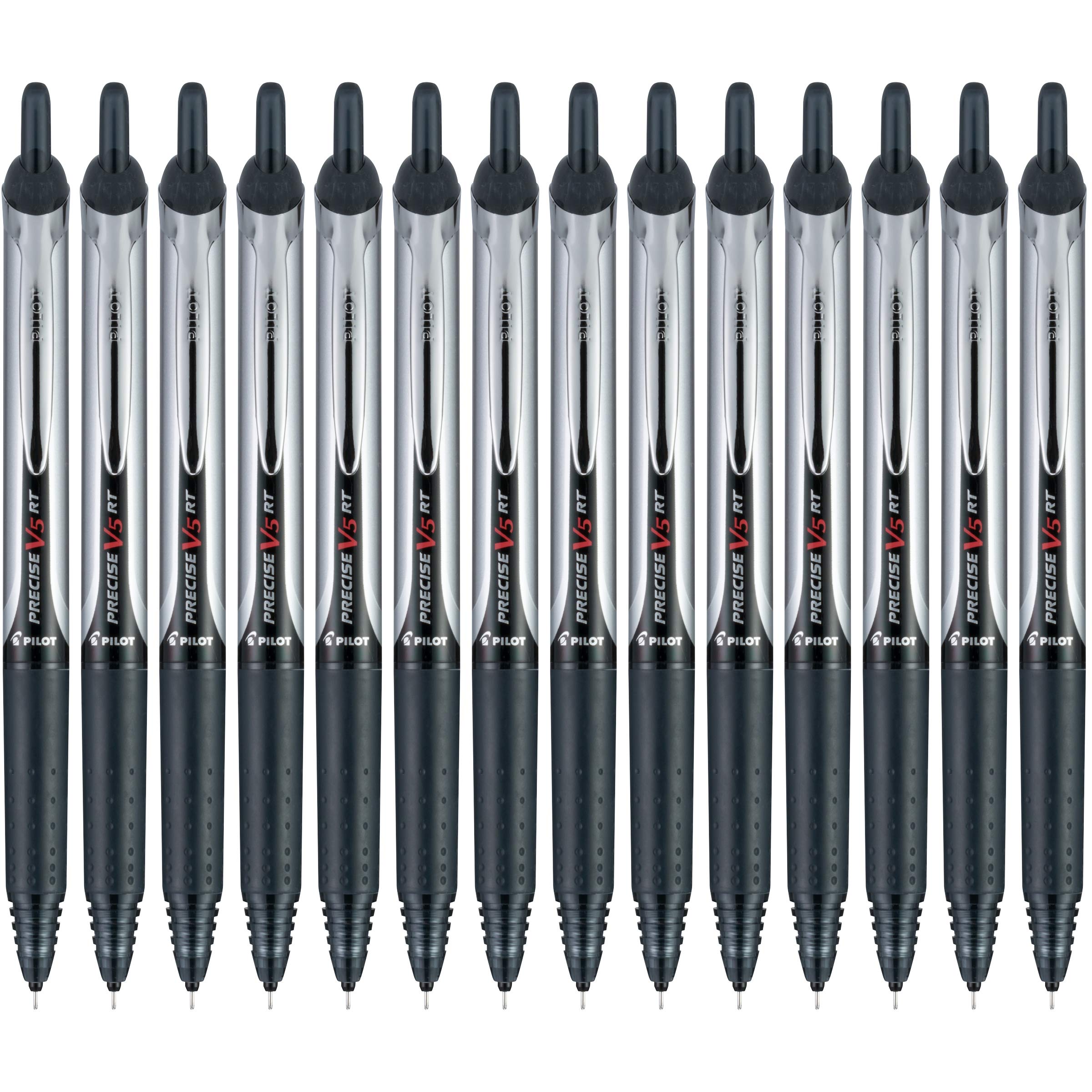 Pilot, Precise V5 RT Refillable & Retractable Rolling Ball Pens, Extra Fine Point 0.5 mm, Black, Pack of 14