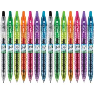 pilot b2p colors - bottle to pen refillable & retractable rolling ball gel pen made from recycled bottles, fine point, assorted color g2 inks, 14-pack (15355)