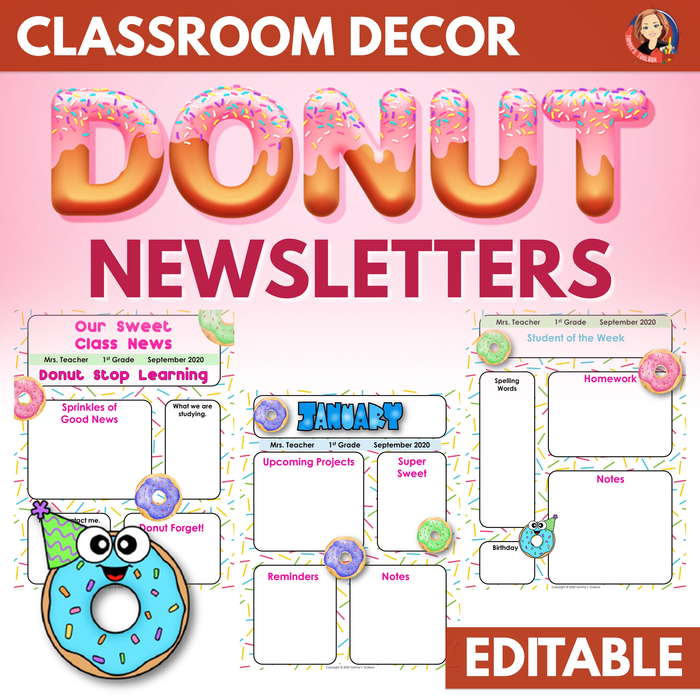 Print and Digital Classroom Newsletter Templates in Donut Theme