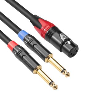 disino xlr female to dual 1/4 inch y splitter cable,female xlr to double 6.35mm mono ts plug mic audio converter adapter cord - 3.3 feet