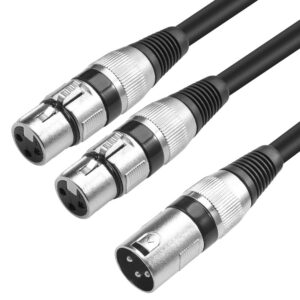 disino xlr splitter cable, 3 pin dual xlr female to male xlr patch y cable balanced microphone cord audio adaptor (1 male to 2 female) - 1.5 feet