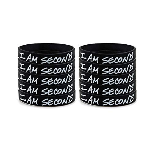 I Am Second 10-Pack Classic Adult Black Silicone Wristbands