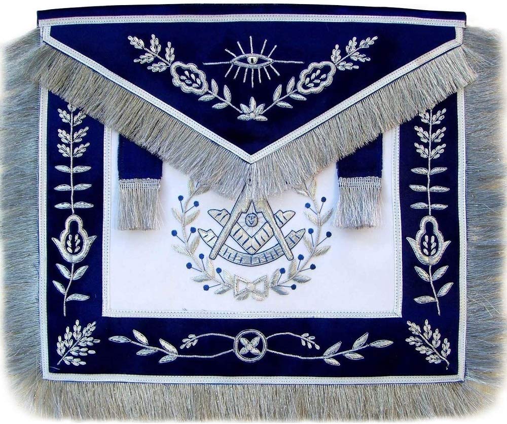 Regalia Lodge Masonic Blue Past Master Apron Bullion Hand Embroidered Vine Work (Satin)