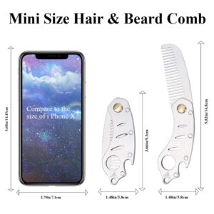 AhfuLife Stainless Steel Metal Hair & Beard Comb, Multifunctional Folding EDC Pocket Comb With Bottle Opener Fits In Keychain - Anti-Static Hair & Beard Care Comb Mustache Comb - Presented in Gift Box