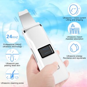 Skin Scrubber Face Spatula, Facial Skin Exfoliator Scraper and Blackhead Remover Pore Cleaner with 5 Modes LED Display, Face Lifting Tool Comedones Extractor for Facial Deep Cleansing.