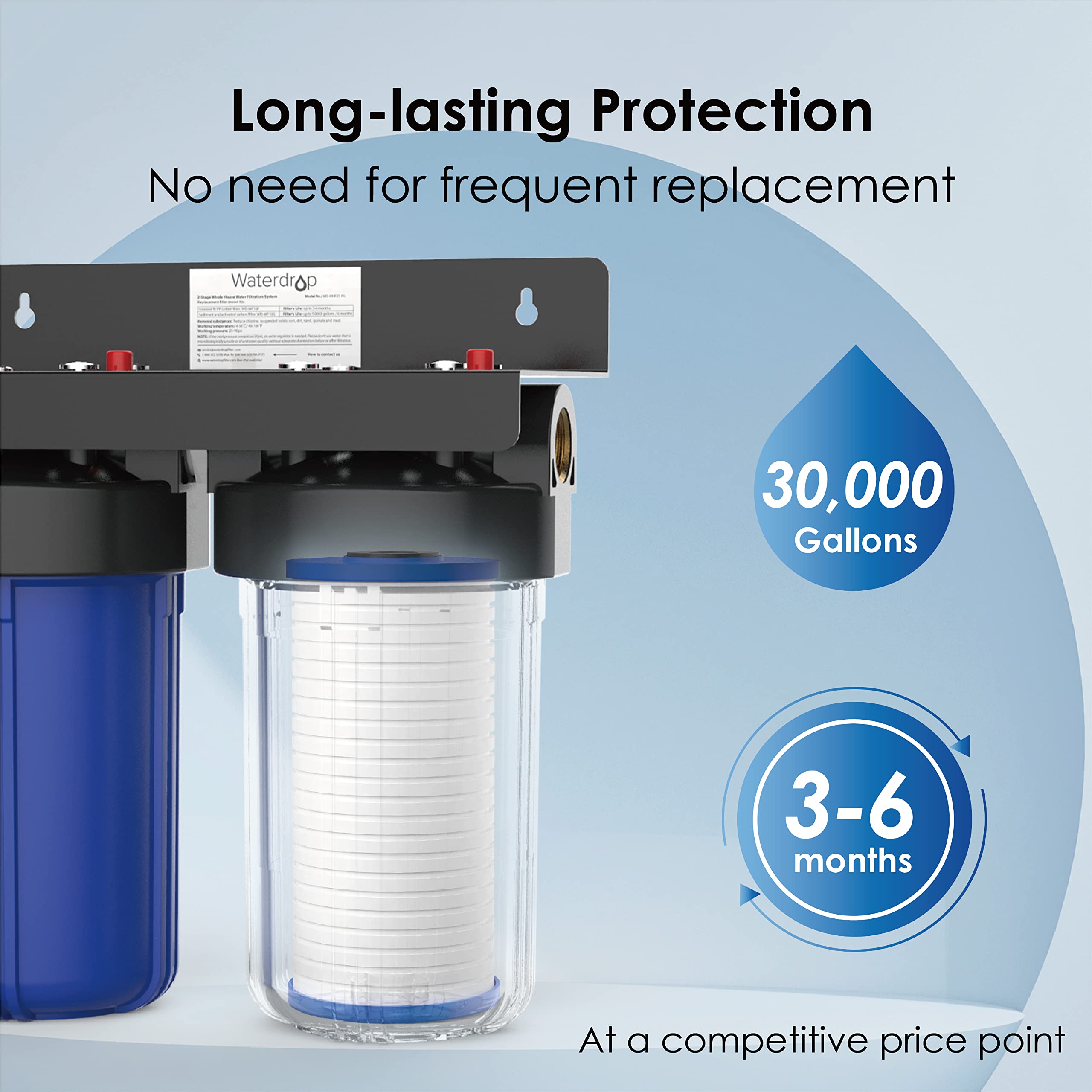 Waterdrop AP810 Whole House Water Filter, Replacement for 3M® Aqua-Pure® AP810, AP801, AP811, Whirlpool® WHKF-GD25BB, WHKF-DWHBB, 5 Micron, 10" x 4.5", Well & Tap Water Filter, Pack of 2