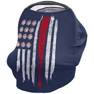 baby car seat covers american flag, nursing cover breastfeeding scarf/shawl, infant carseat canopy, stretchy soft breathable multi-use cover ups, baseball blue white stripe