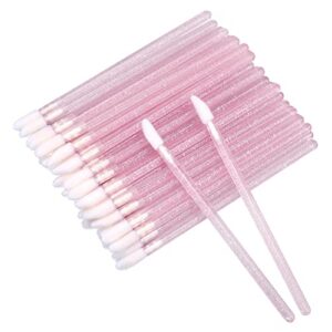 g2plus 100pcs glitter crystal lip brush, disposable lip brushes lip gloss applicators lipstick gloss wands applicator perfect makeup tool kits (pink)