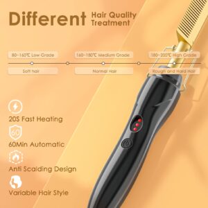 Hot Comb, Electric Hot Comb, Professional High Heat Ceramic Hair Press Comb, Multifunctional Copper Hair Straightener for American African Hair - Gold