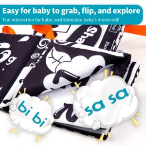 Baby First Soft Activity Cloth Book Set, High Contrast Black and White Interactive Crinkle Soft Book Bundle for Infant, Baby Early Education for Brain Development with Alphabet, Shape, Animal