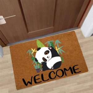 Cartoon Panda Welcome Funny Doormat Custom Home Living Decor Housewares Rugs and Mats State Indoor Gift Ideas Washable Fabric Top 23.6"(W) X 15.7"(L)