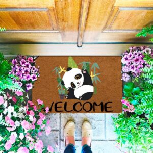 Cartoon Panda Welcome Funny Doormat Custom Home Living Decor Housewares Rugs and Mats State Indoor Gift Ideas Washable Fabric Top 23.6"(W) X 15.7"(L)