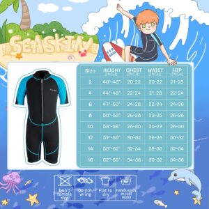 Seaskin Kids Wetsuit for Boys Girls Toddlers, 2mm Front Zipper Shorty Wetsuits, 3mm Back Zip Full Wetsuit, Neoprene Thermal Swimsuits for Diving Surfing Swim Lessons