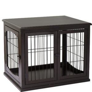 pawhut dog crate furniture, small dog cage end table with two opening sides, lockable door, puppy kennel indoor, cute and decorative, coffee