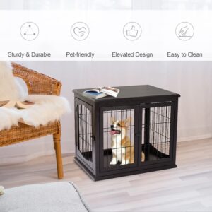 PawHut Dog Crate Furniture, Small Dog Cage End Table with Two Opening Sides, Lockable Door, Puppy Kennel Indoor, Cute and Decorative, Coffee