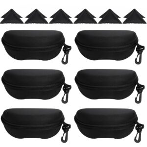 nicunom 6 pack sunglasses case portable travel glasses case, zipper shell eyeglasses cases with hook and cleaning cloth